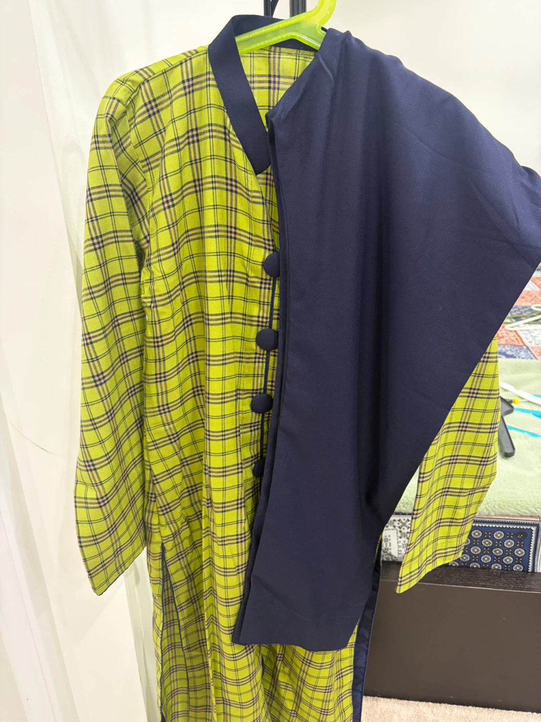 Green Plaid Kurti with Navy Trousers for teen girls