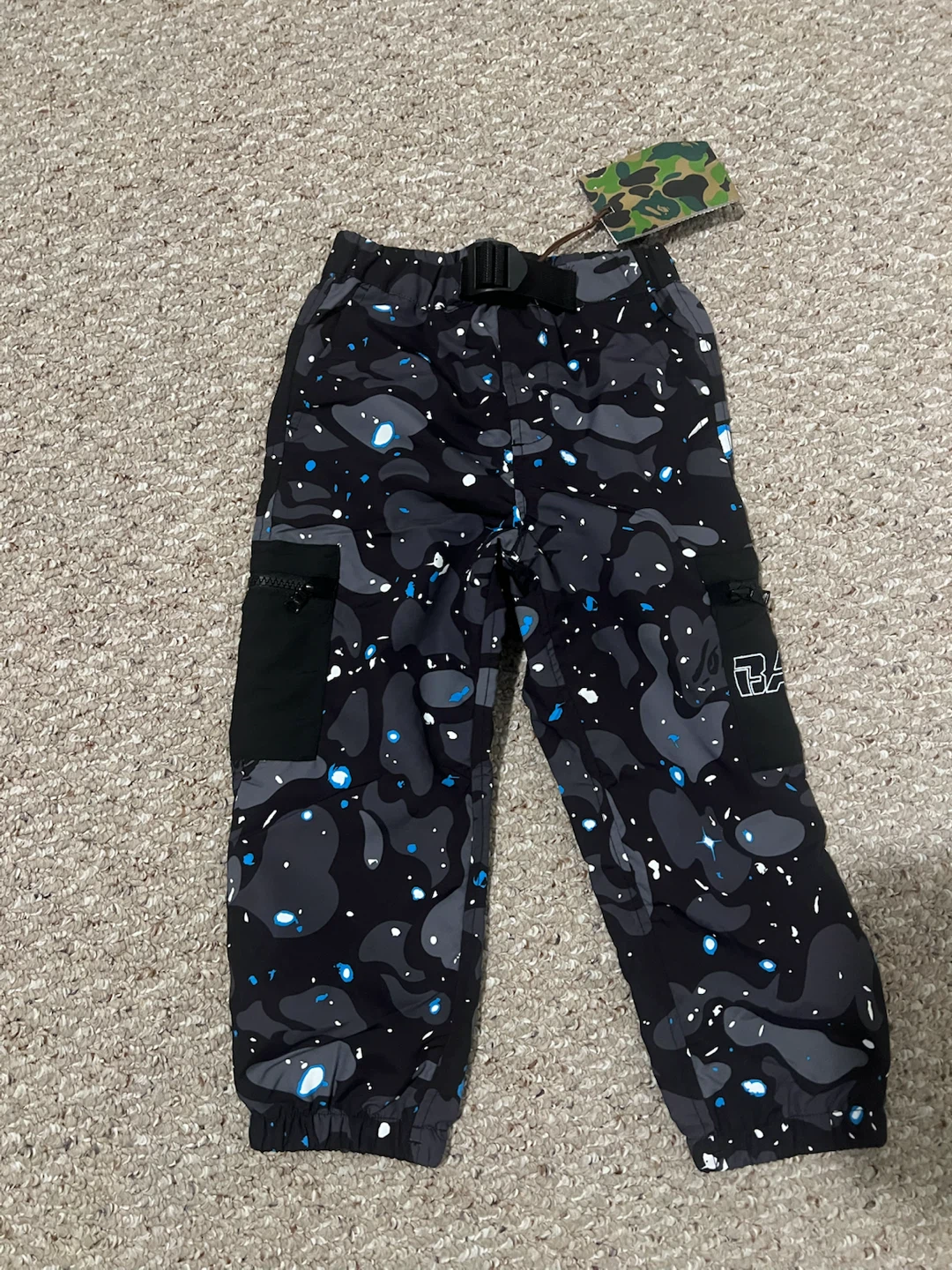 REAL BAPE Kids Black Camo Cargo Pants Size 100