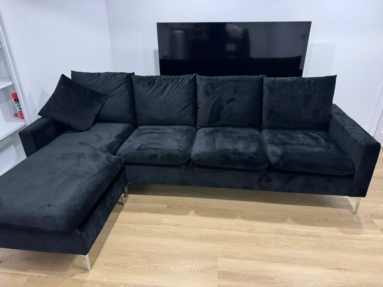 Black Velvet Sectional Sofa with Chaise