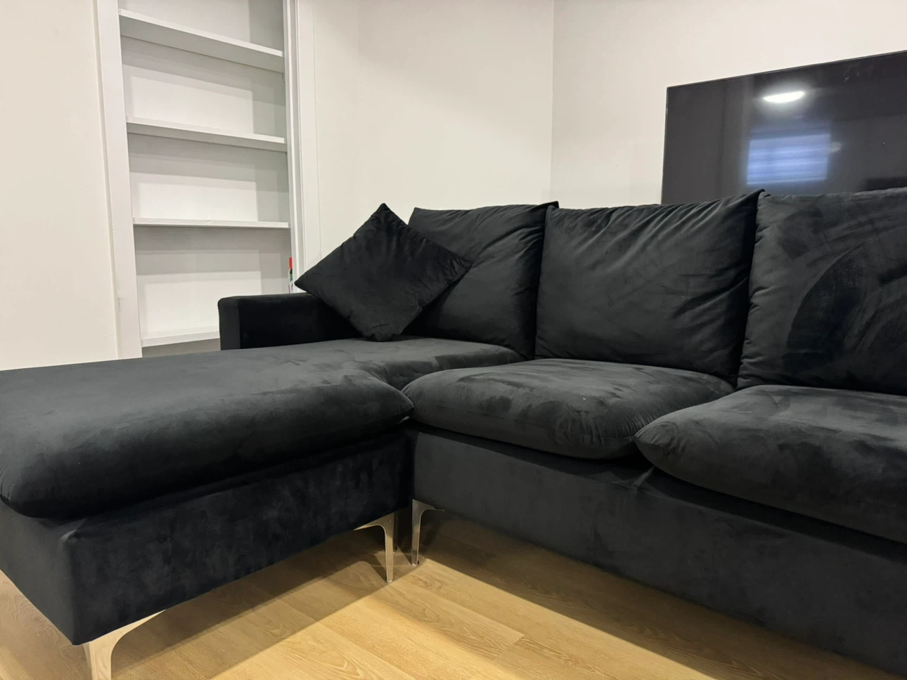 Black Velvet Sectional Sofa with Chaise - photo 2