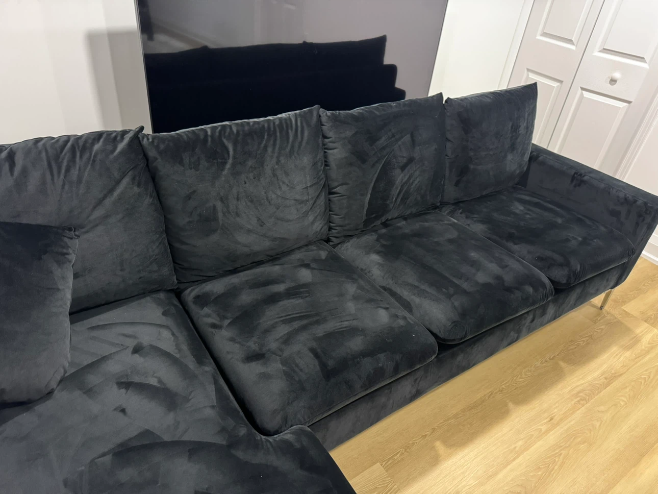 Black Velvet Sectional Sofa with Chaise - photo 4