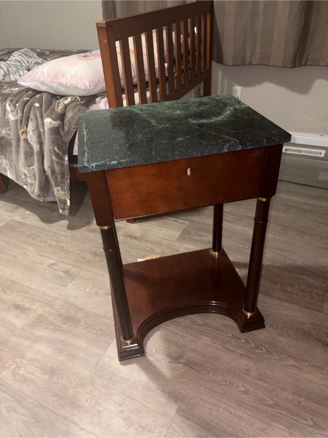 Wooden Side Table with Green Marble Top