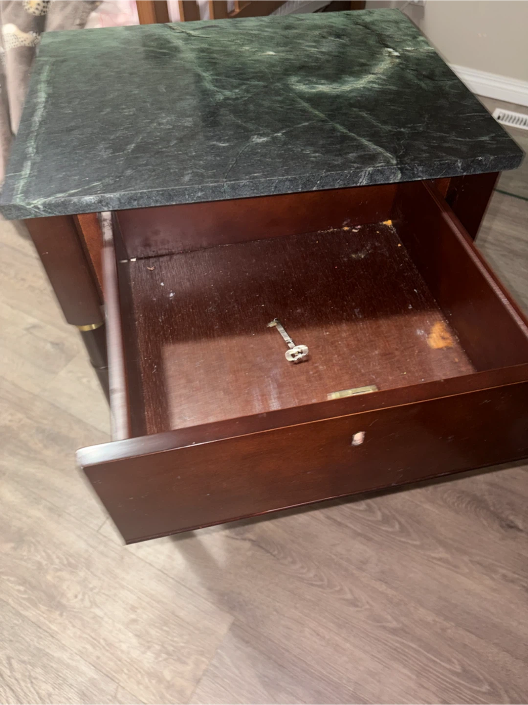 Wooden Side Table with Green Marble Top - photo 2