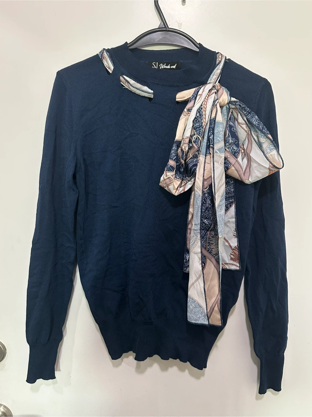 Smart and Joy Ascot-Tie Navy Jumper knit wear - photo 2