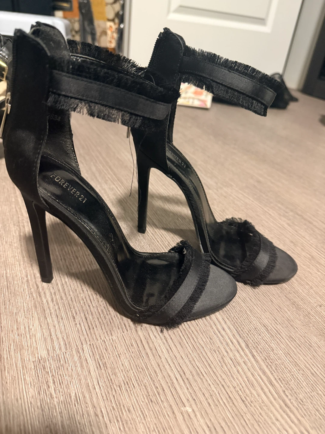 Forever 21 black fringe stiletto heels