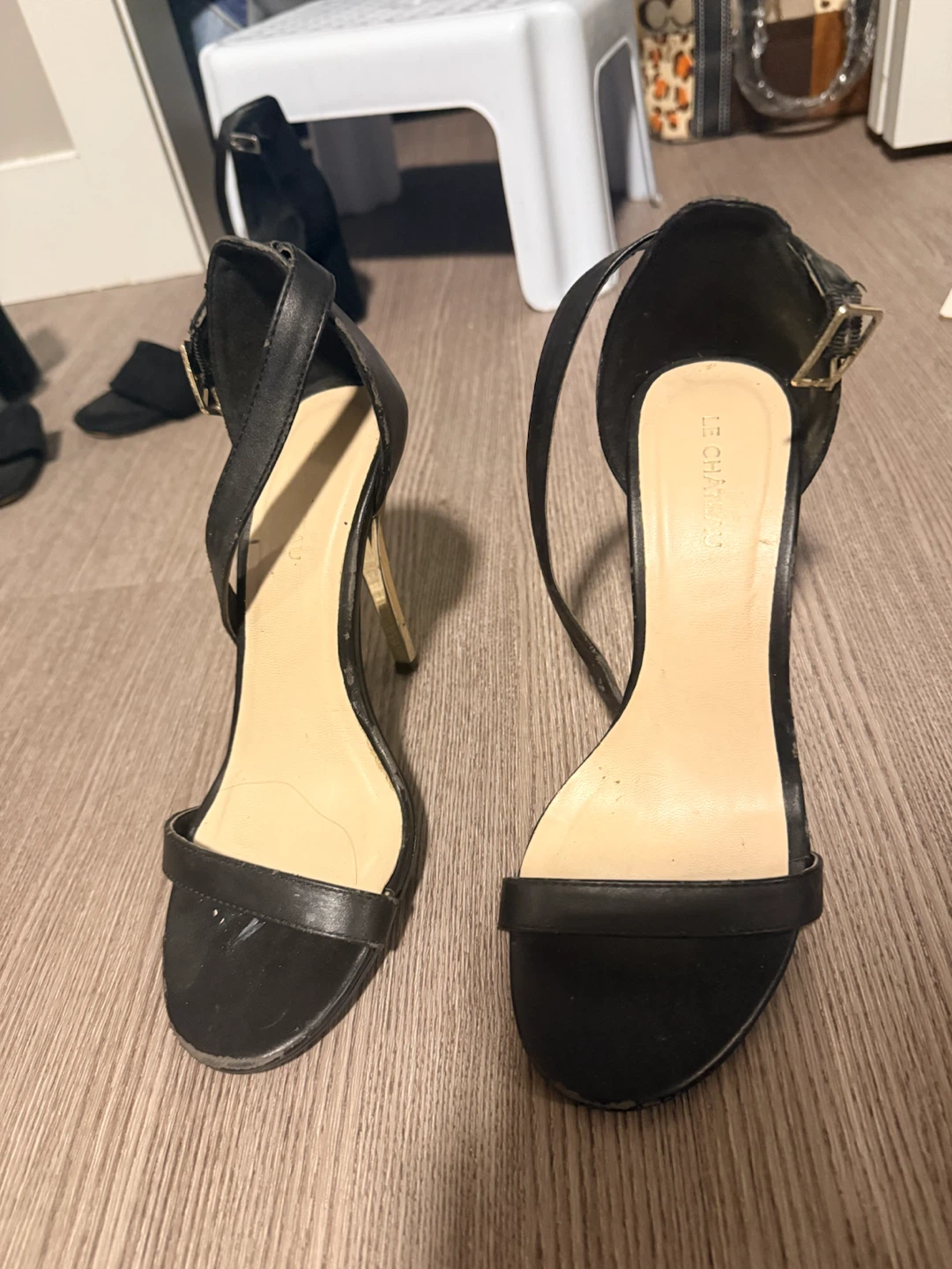 Le Chateau Black Heels with Gold Stiletto