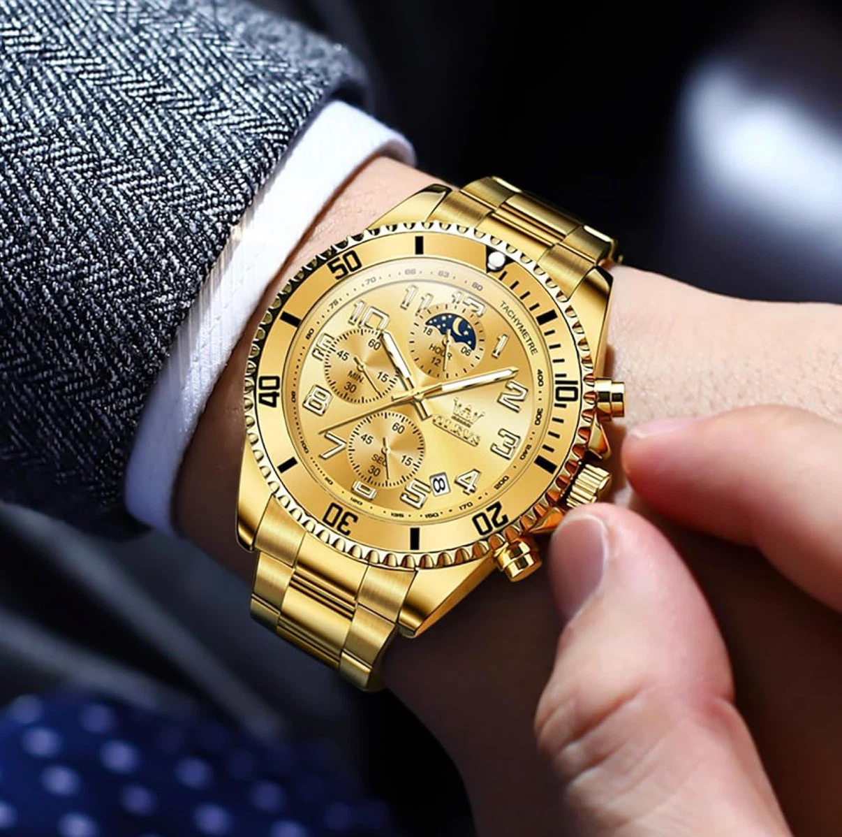 OLEVS Gold-Tone Chronograph Watch - photo 3