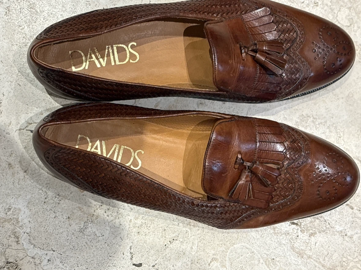 Davids Brown Woven Leather Tassel Loafers