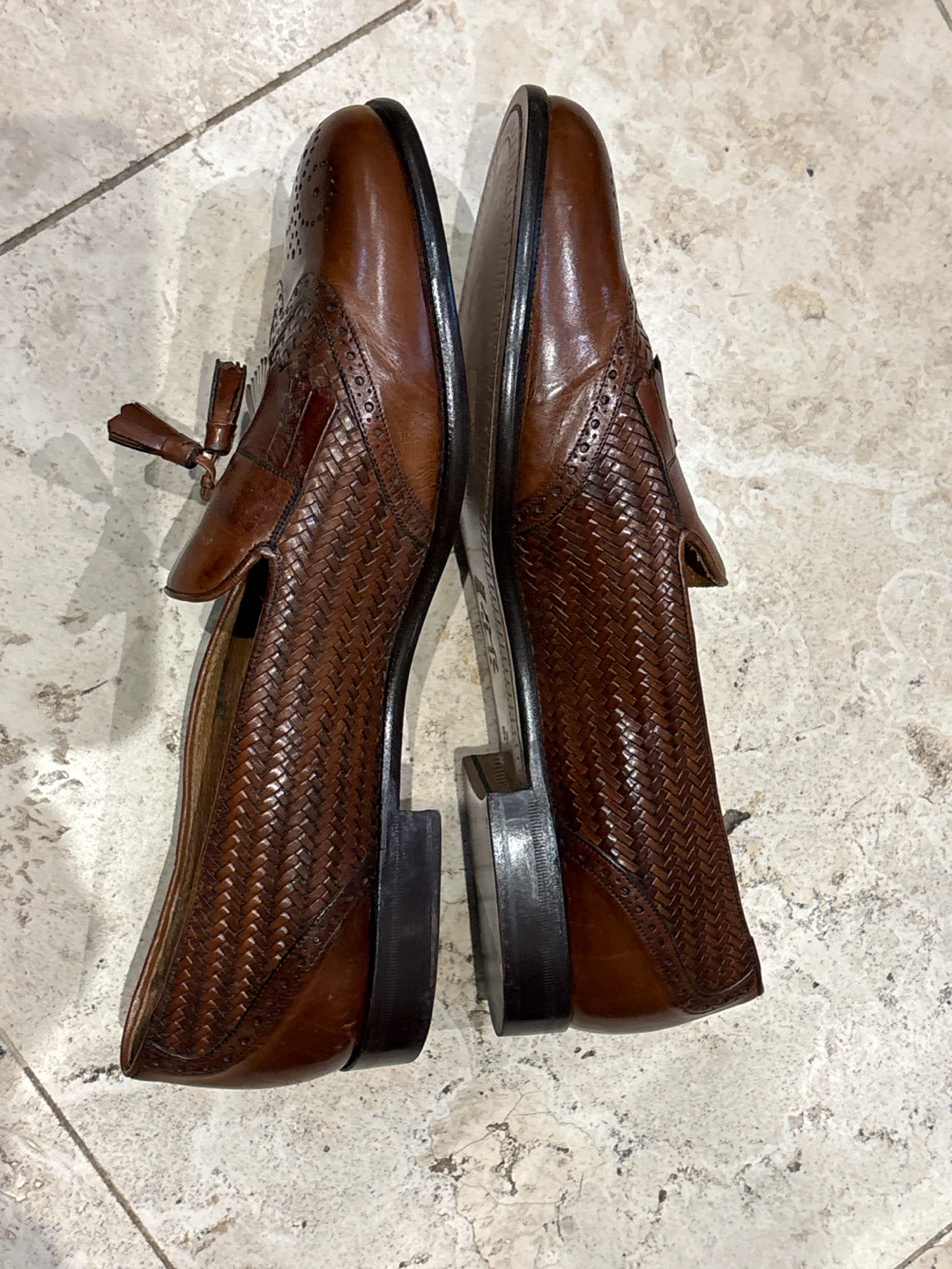 Davids Brown Woven Leather Tassel Loafers - photo 4