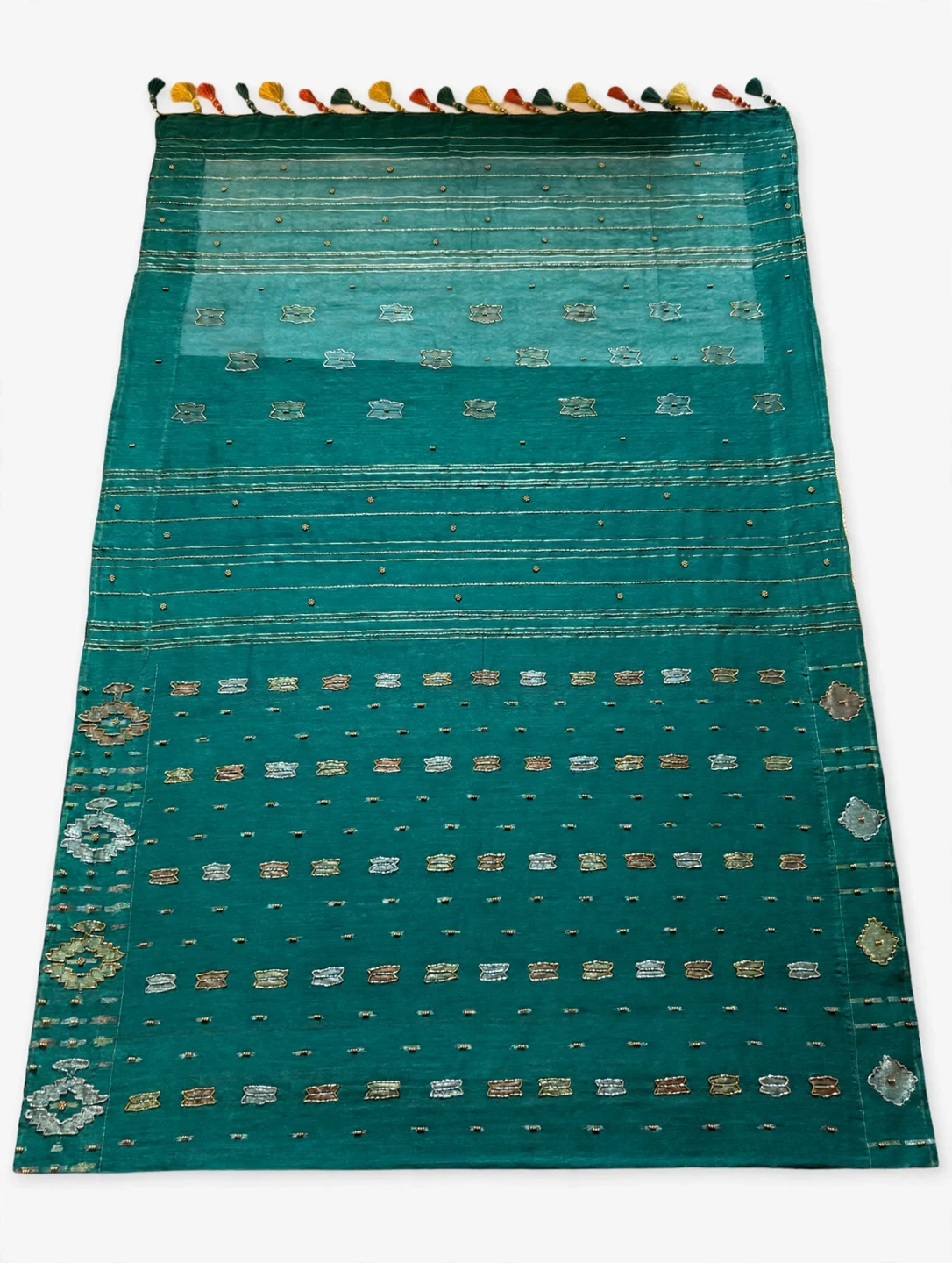 Teal Green Jamdani Saree with Matching Blouse and petticoat - photo 4