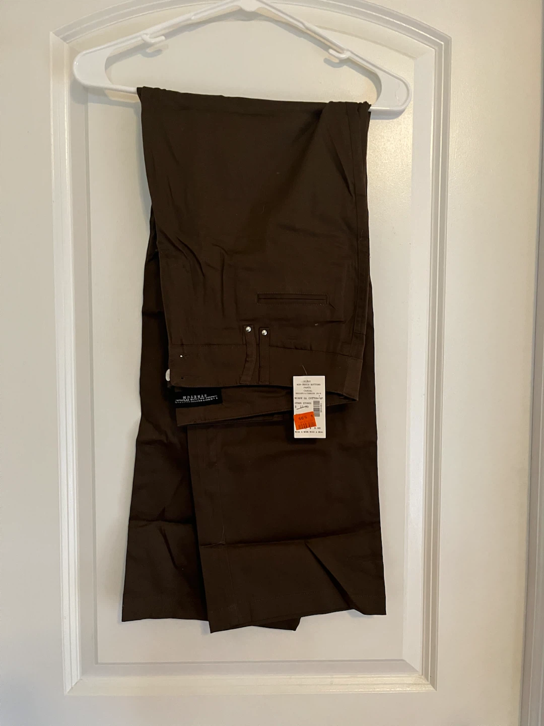 New Brown Cotton Blend Stretch Pants