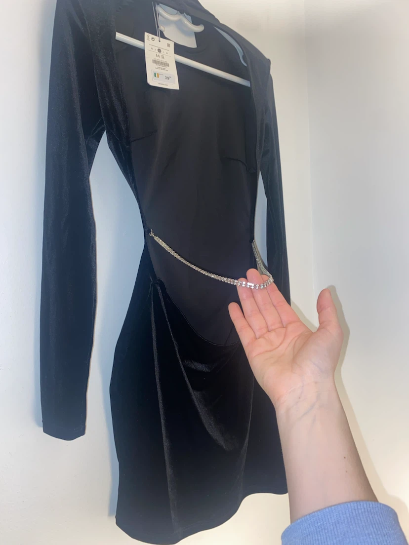 Black Velvet Mini Dress - Open Back, High Neck - photo 3