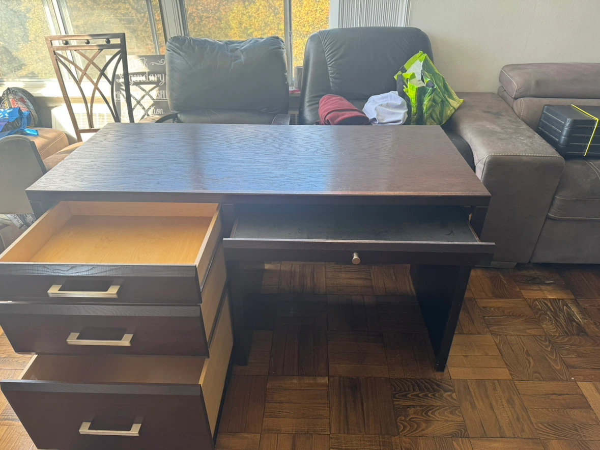 Dark Brown Wooden Desk with Drawers