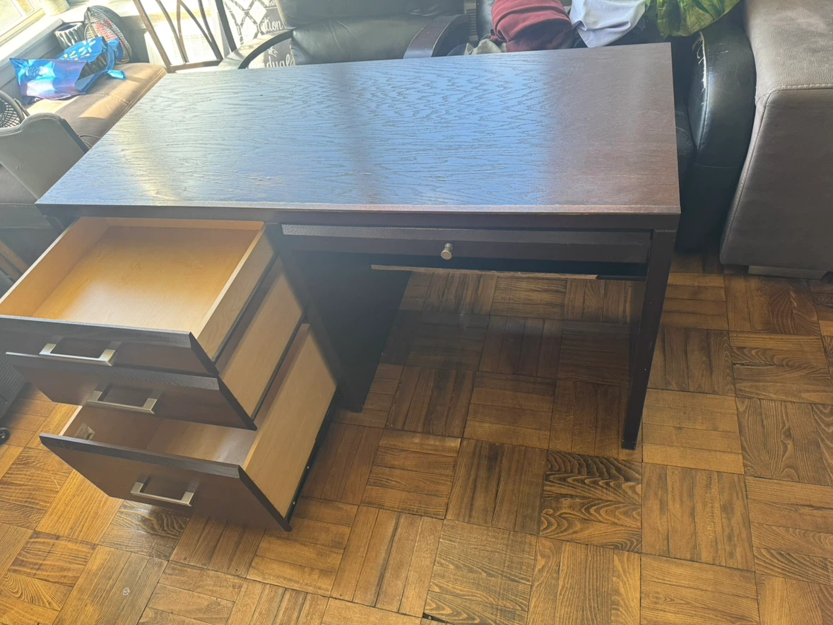 Dark Brown Wooden Desk with Drawers - photo 2