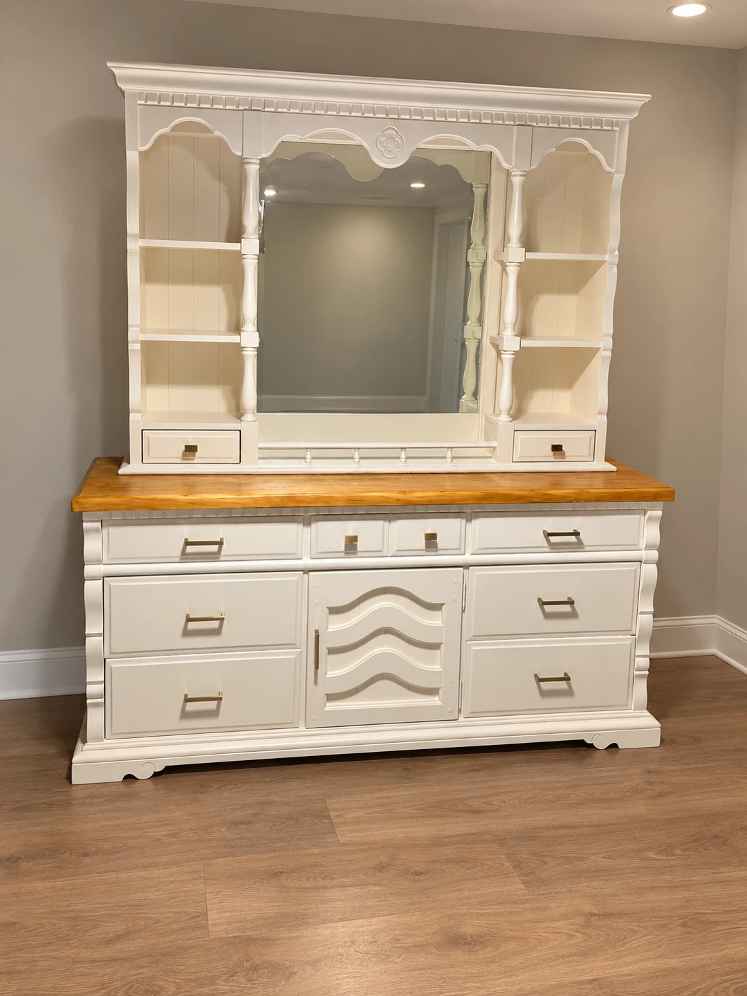 Refinished Dresser with Mirror (Hutch Style)