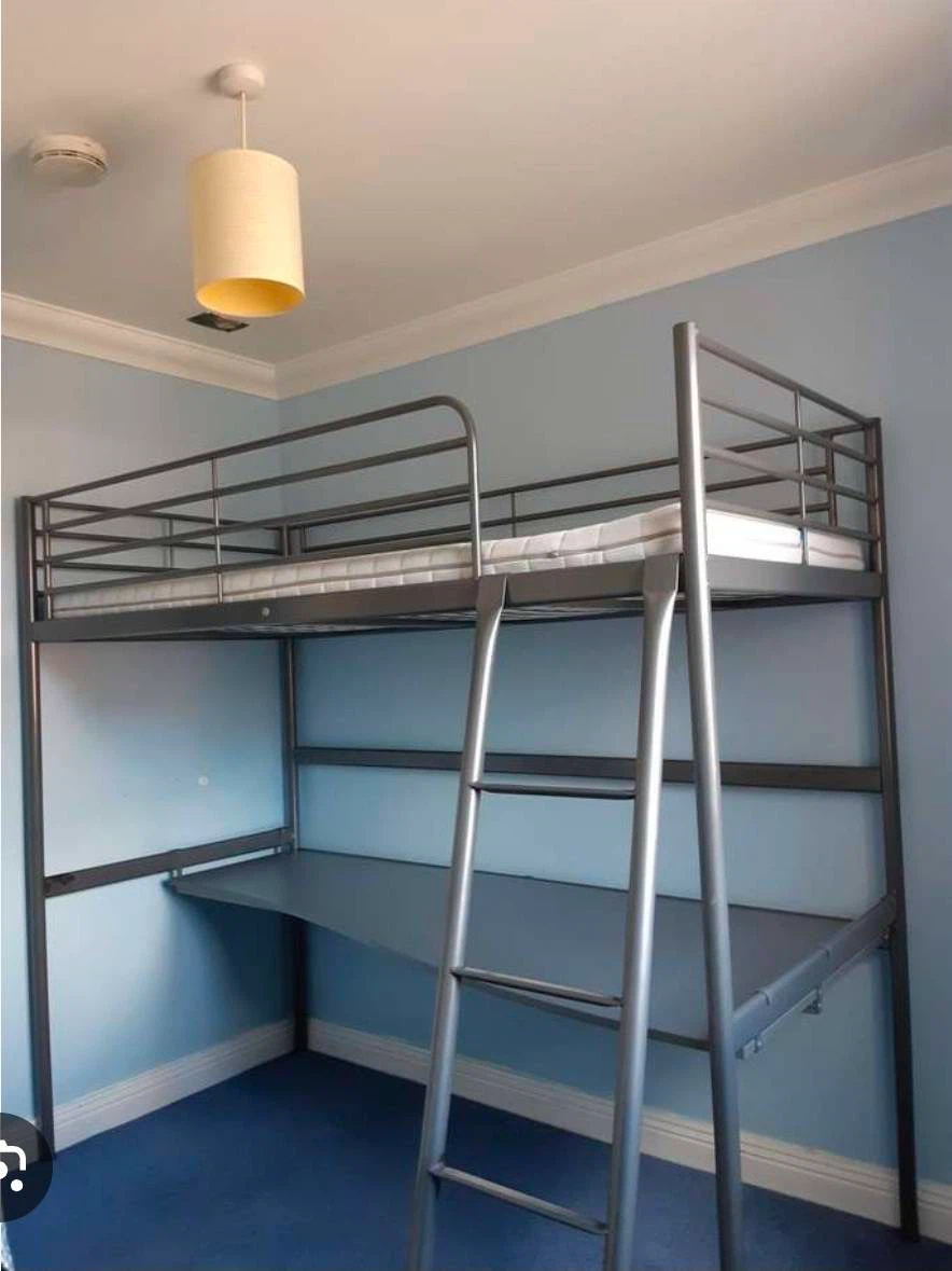 Metal Loft Bed with Built-in Desk