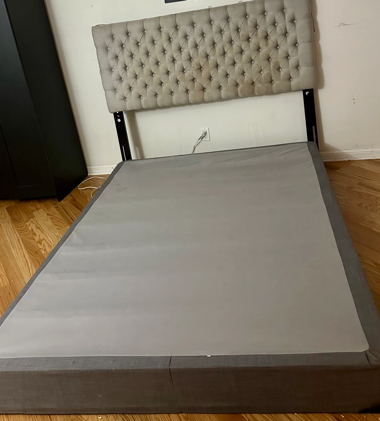 Tufted Beige Fabric Headboard and Box Spring