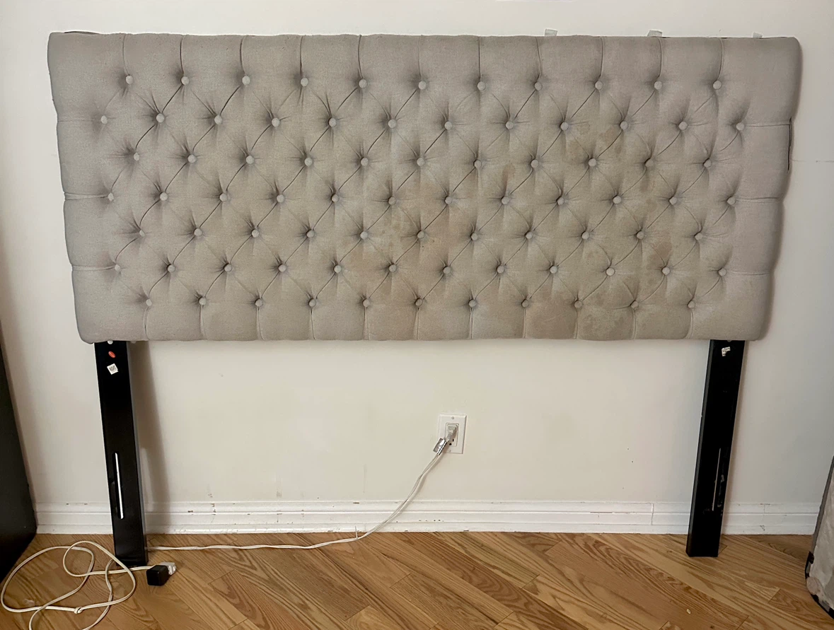 Tufted Beige Fabric Headboard and Box Spring - photo 2