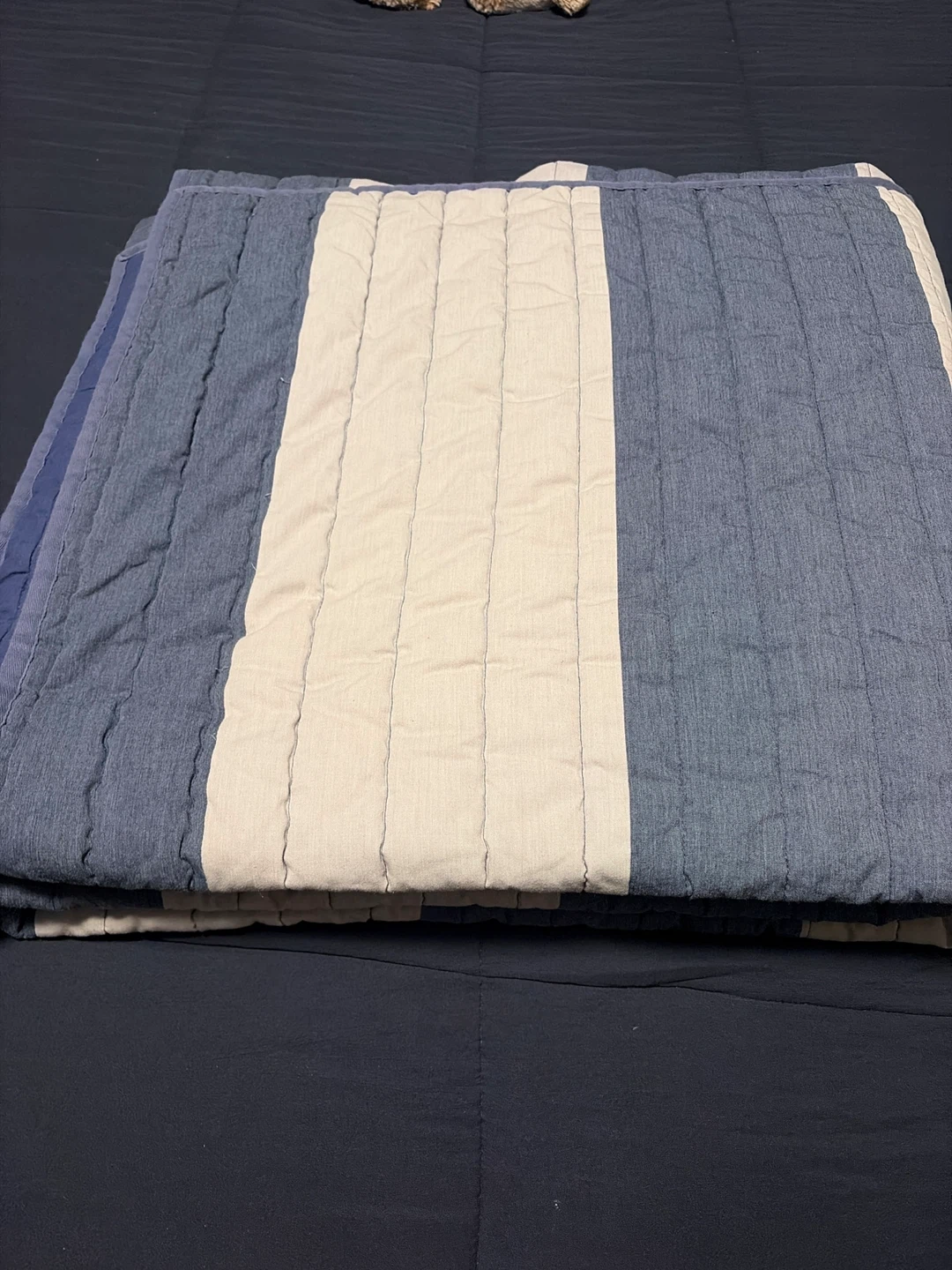 Striped Quilted Blanket Blue and Cream - photo 2