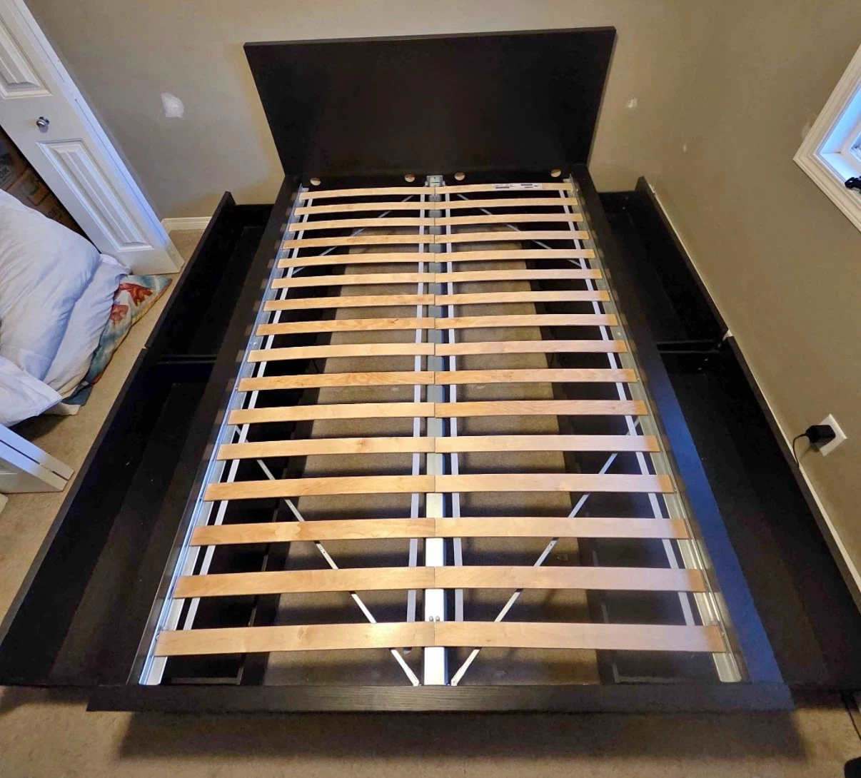 IKEA Full bed frame with 4 storage drawers black brown