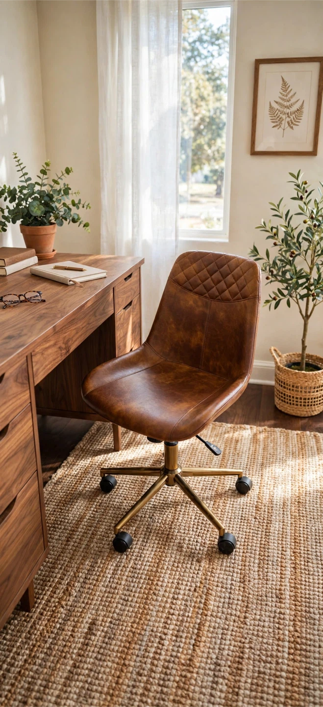 Brown Faux Leather Office Chair with Gold Base