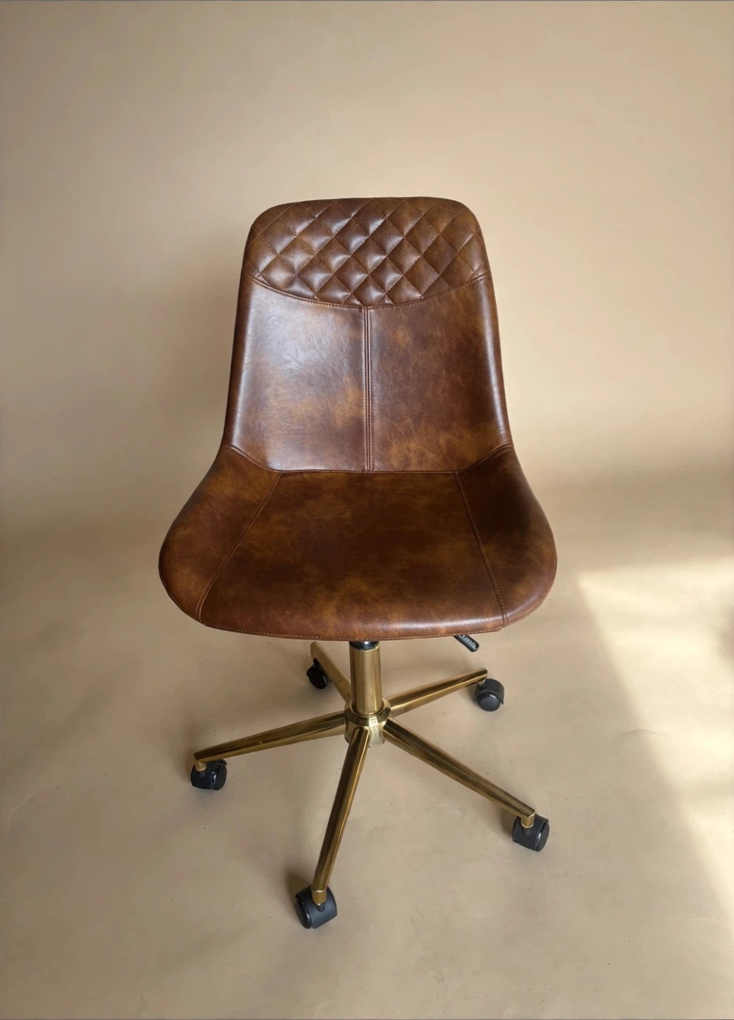 Brown Faux Leather Office Chair with Gold Base - photo 2