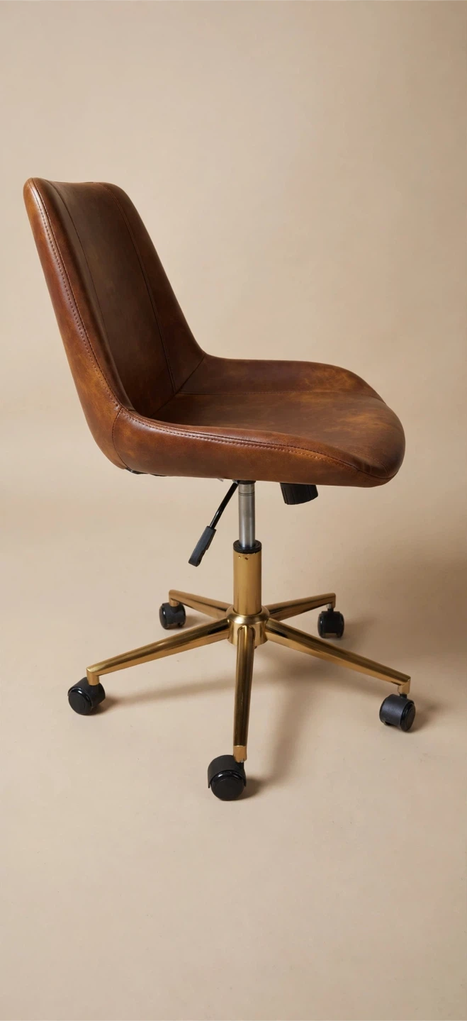 Brown Faux Leather Office Chair with Gold Base - photo 3