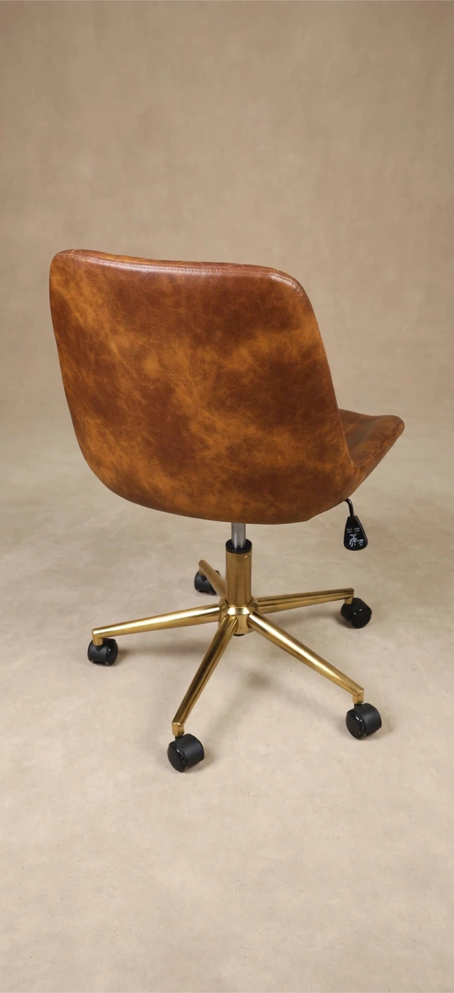 Brown Faux Leather Office Chair with Gold Base - photo 4