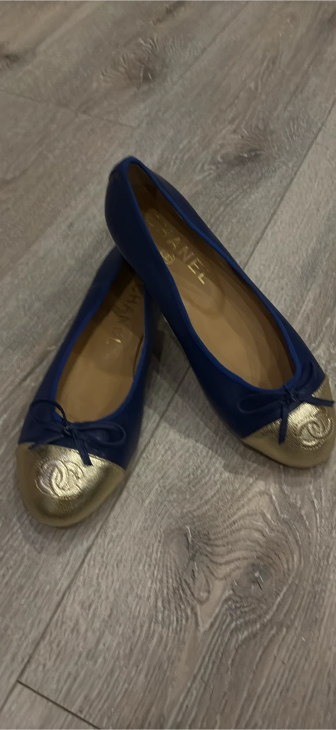 Chanel Ballet Flats Blue and Gold