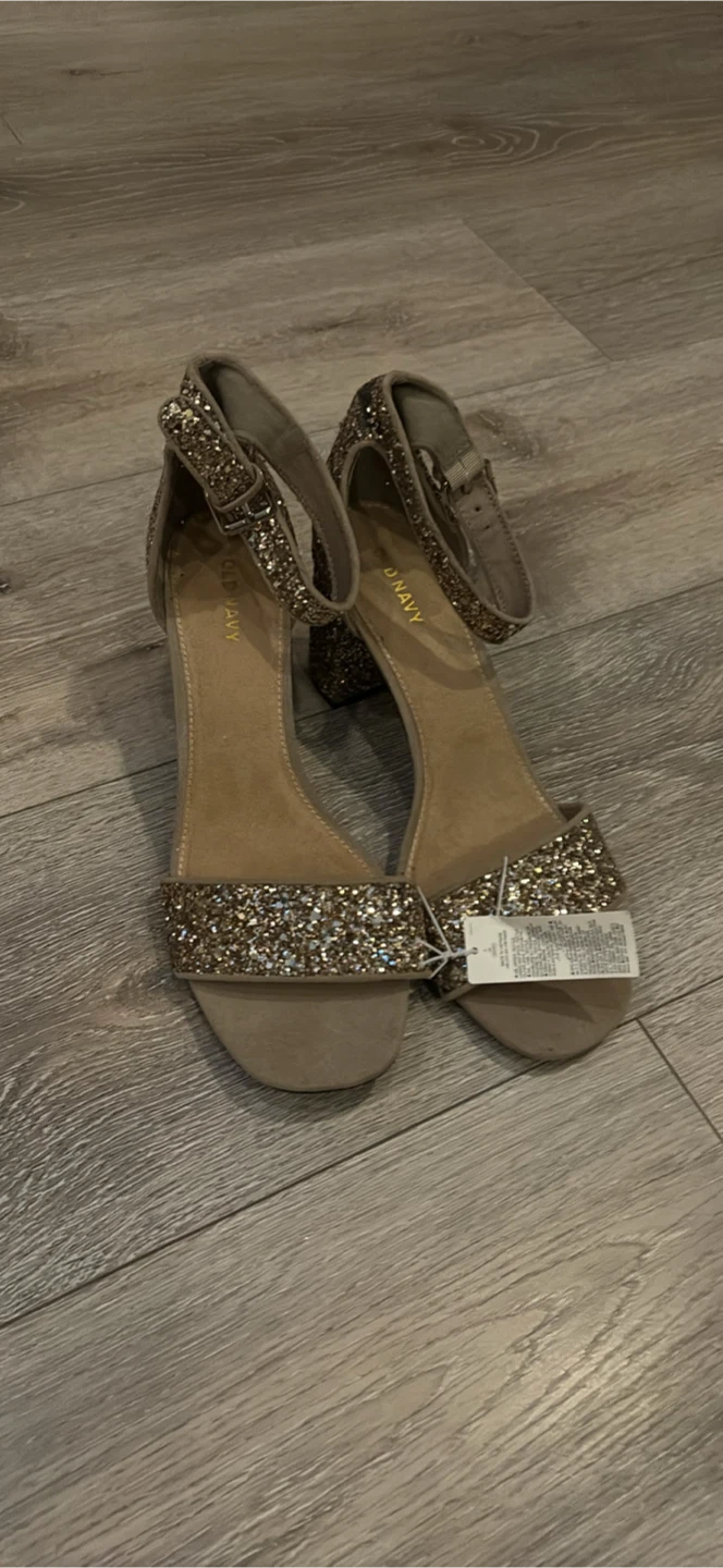 Old Navy Gold Glitter Block Heels