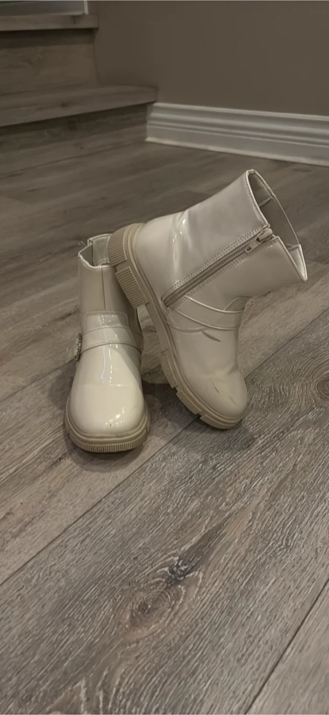 Cream Patent Ankle Boots