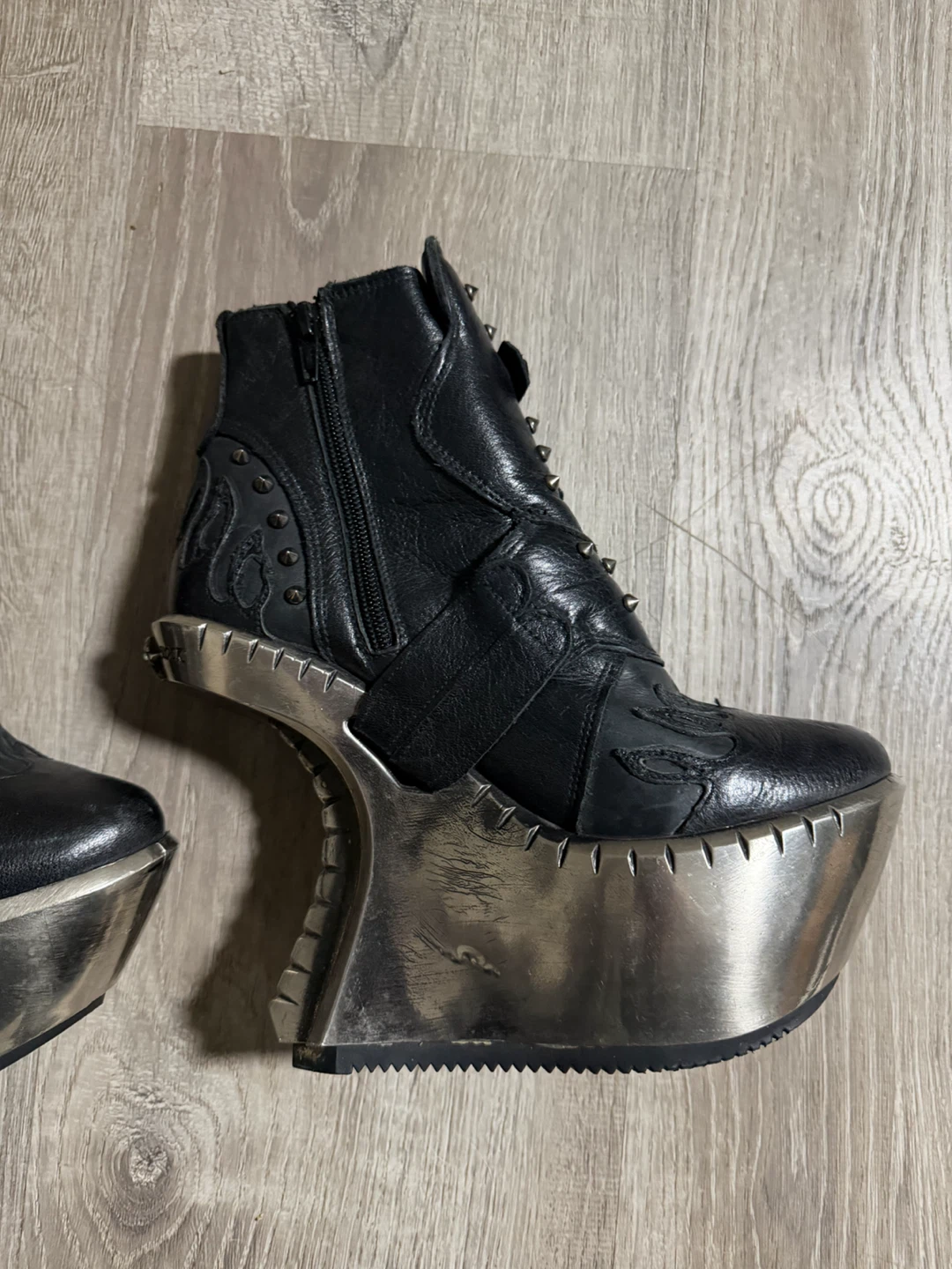 Rare New Rock Black Leather Platform Boots - photo 4