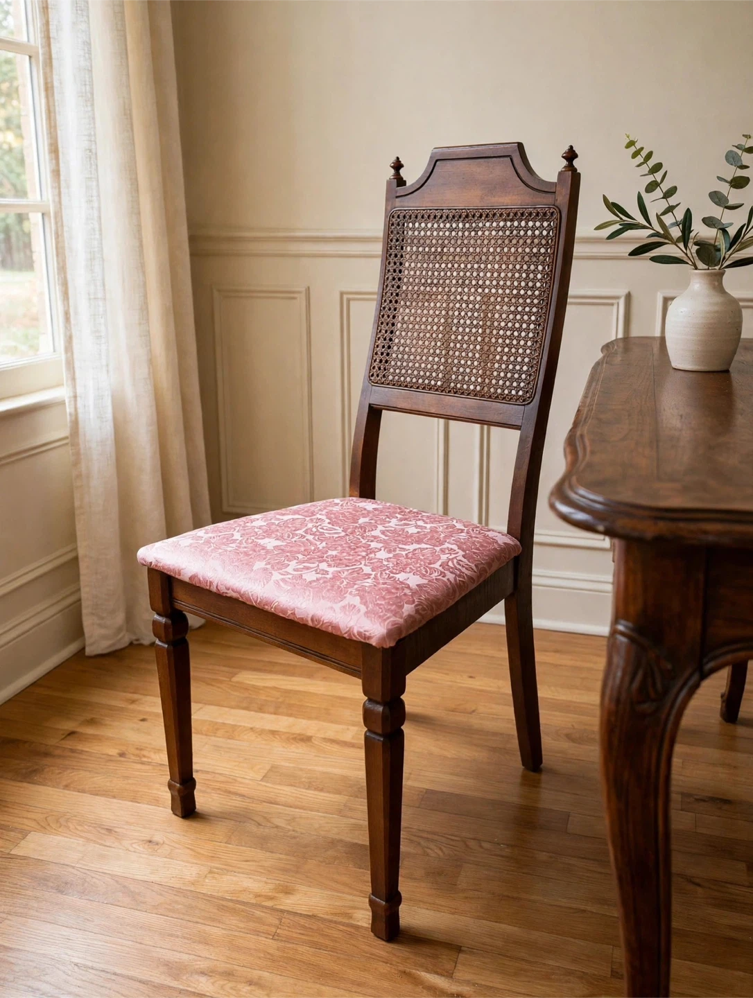 wood pink Dining Chair with Cane Back