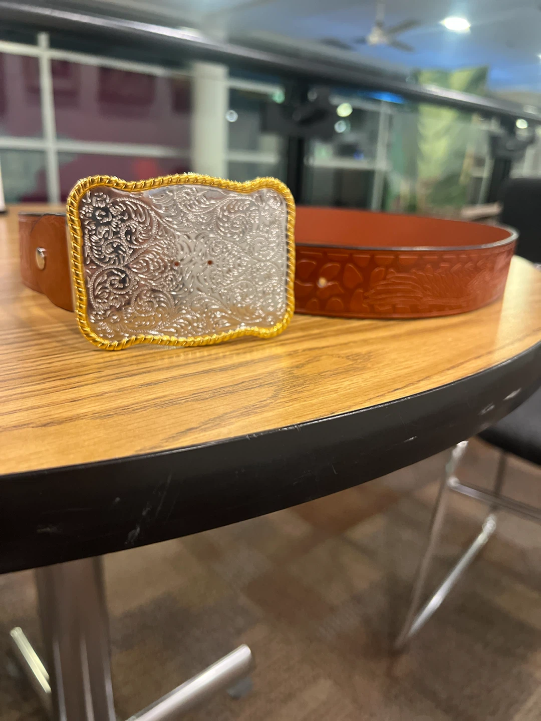 Western style belt with floral buckle - photo 2