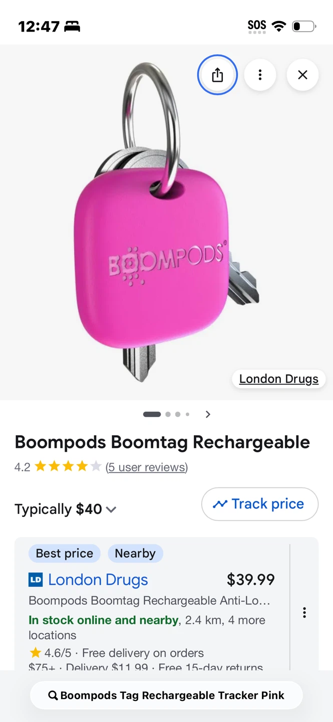 Boompods Tag Rechargeable Tracker - Pink