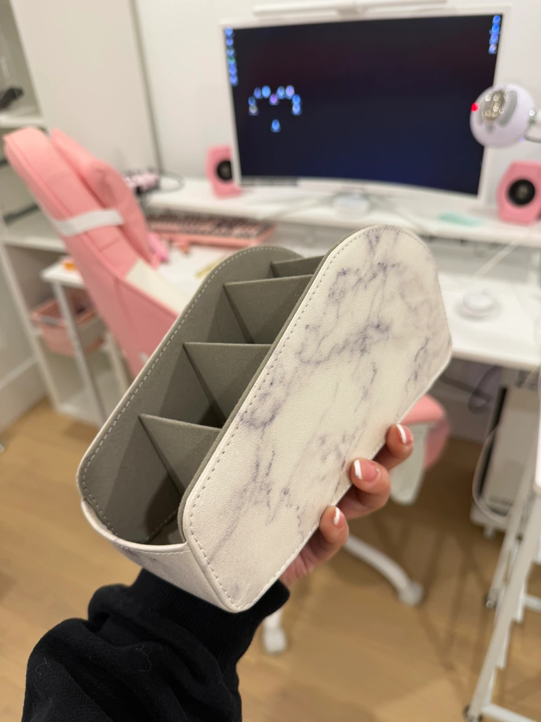 ♡ white grey marble desktop organizer ♡