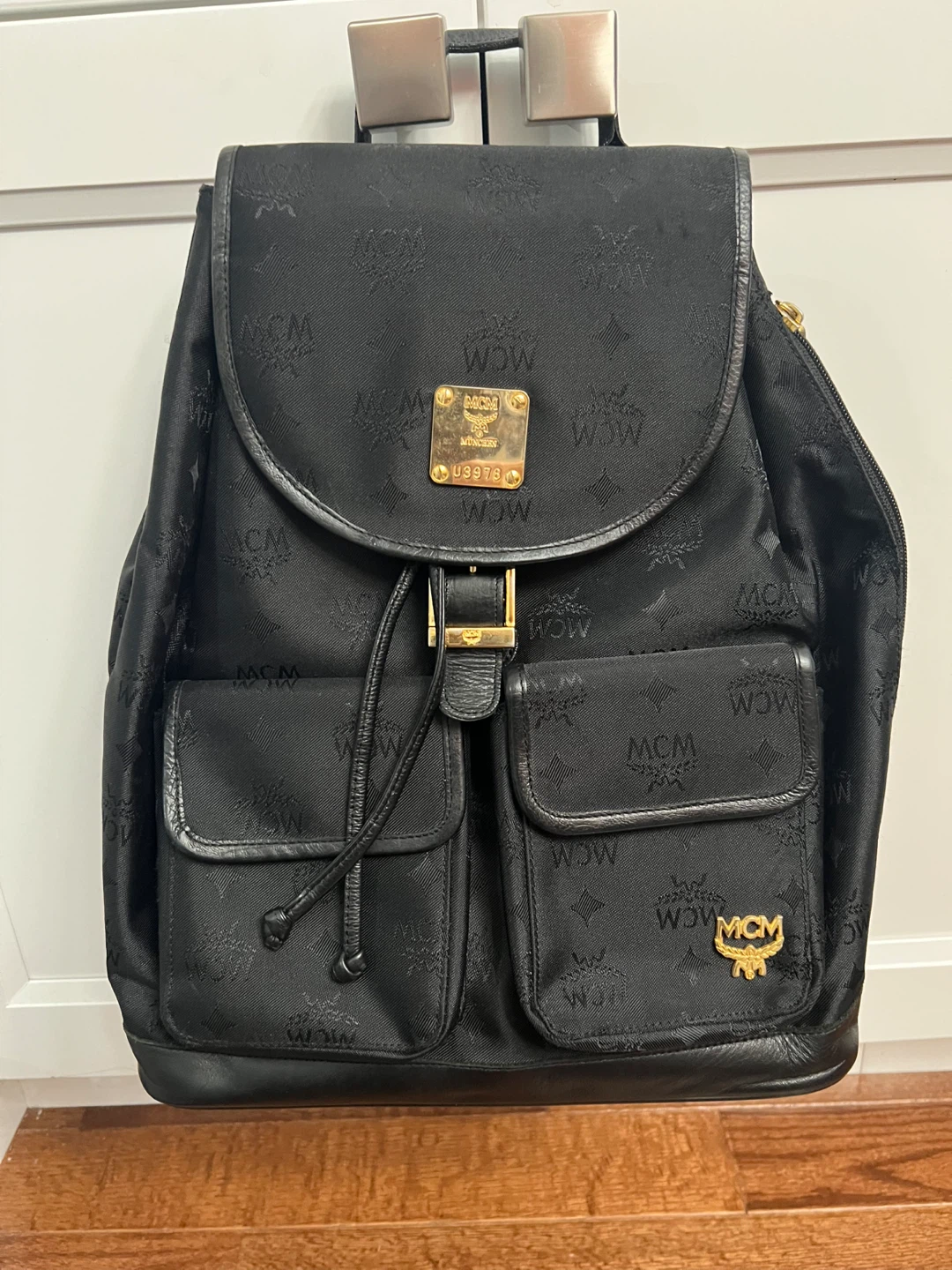 MCM Black Monogram Backpack
