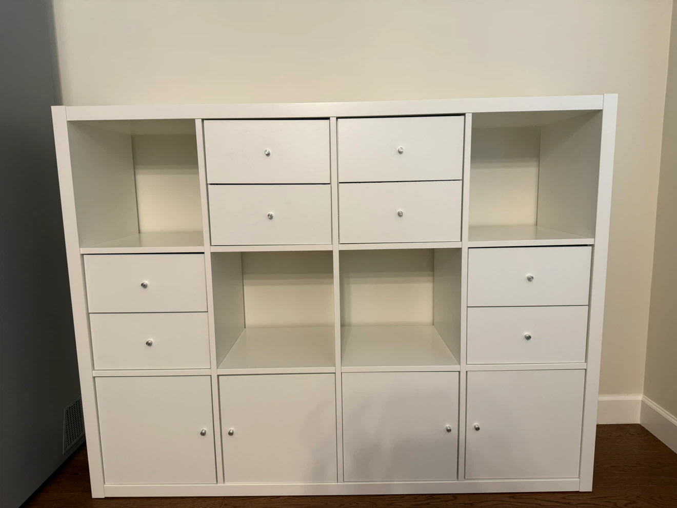 IKEA KALLAX White 12-Cube Storage Unit w/ Drawers & Doors – $150