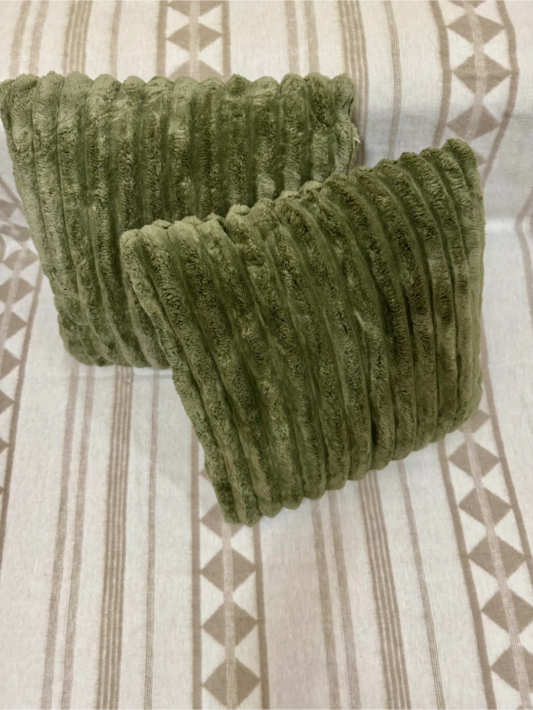 Set of Two Green Corduroy Throw Pillows