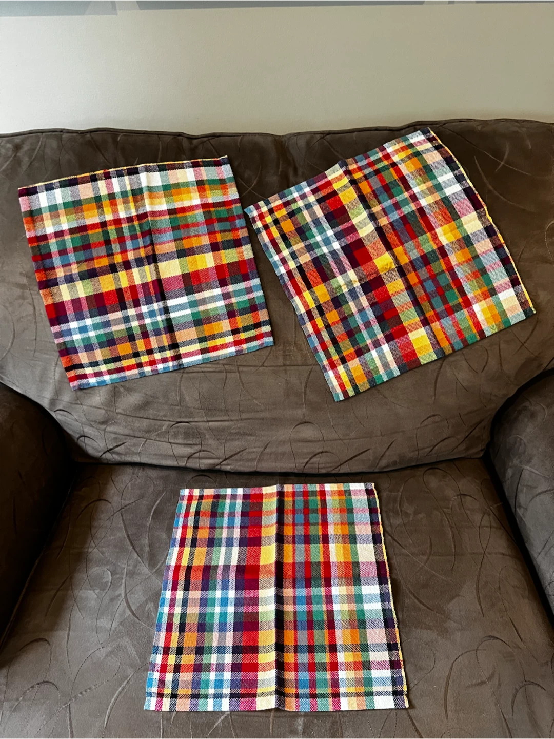Set of 3 Multi-Coloured Plaid Placemats