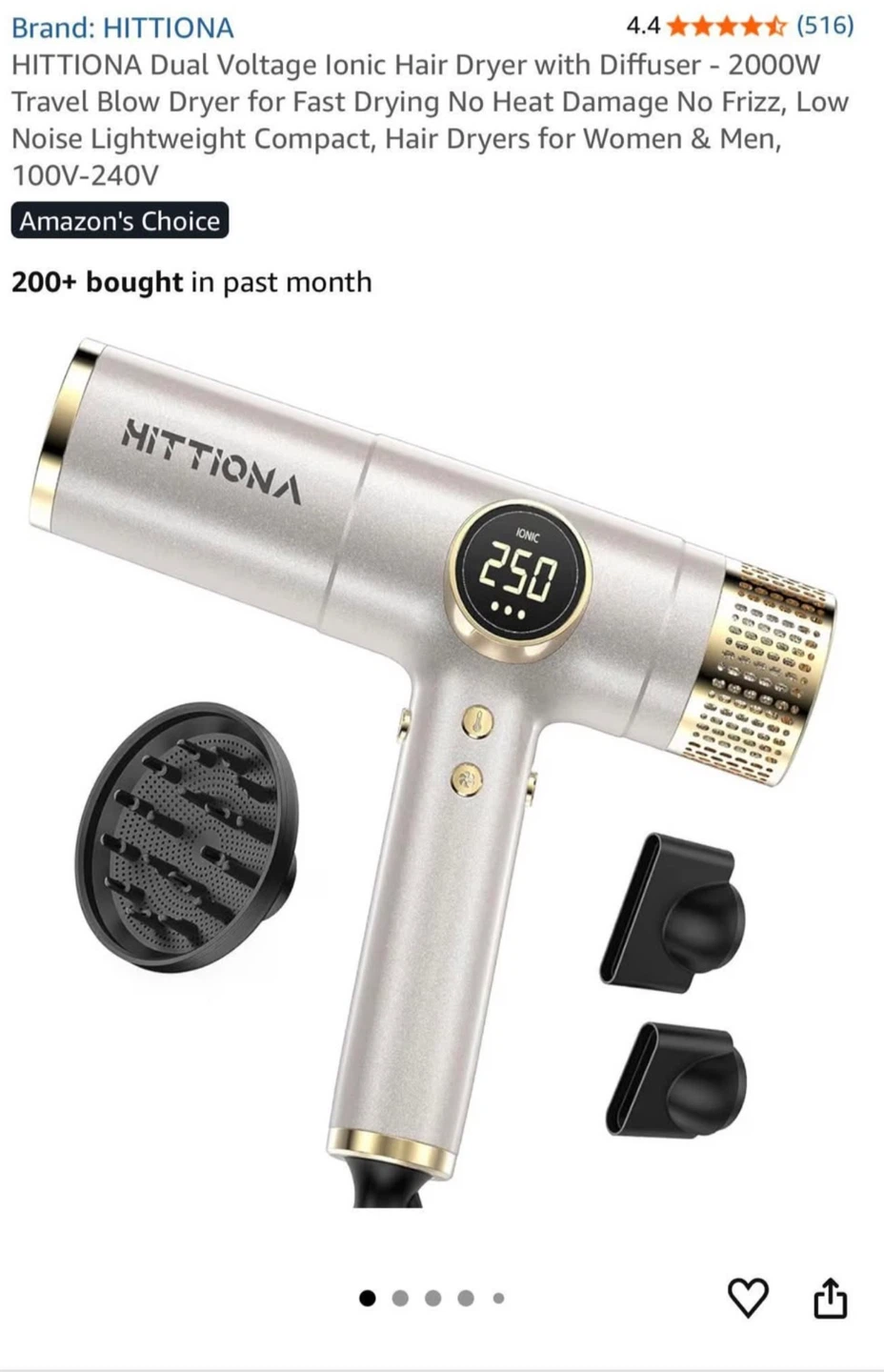 HITTIONA Dual Voltage Ionic Hair Dryer Sealed Box - photo 2