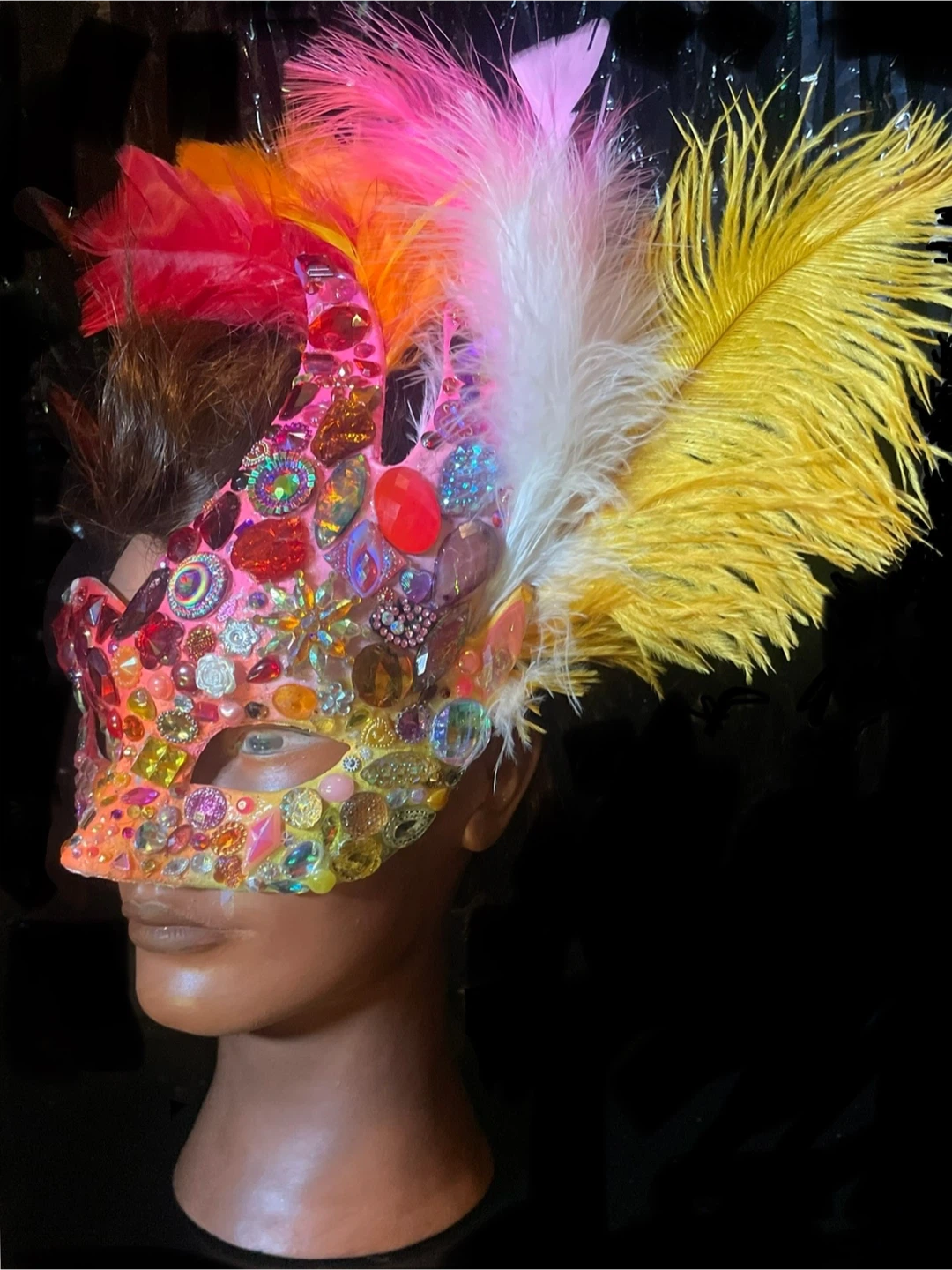 Jeweled Feather Masquerade Mask