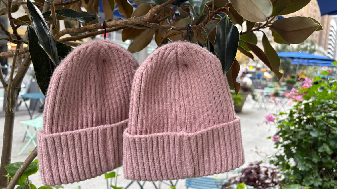 Two Pink Ribbed Beanies