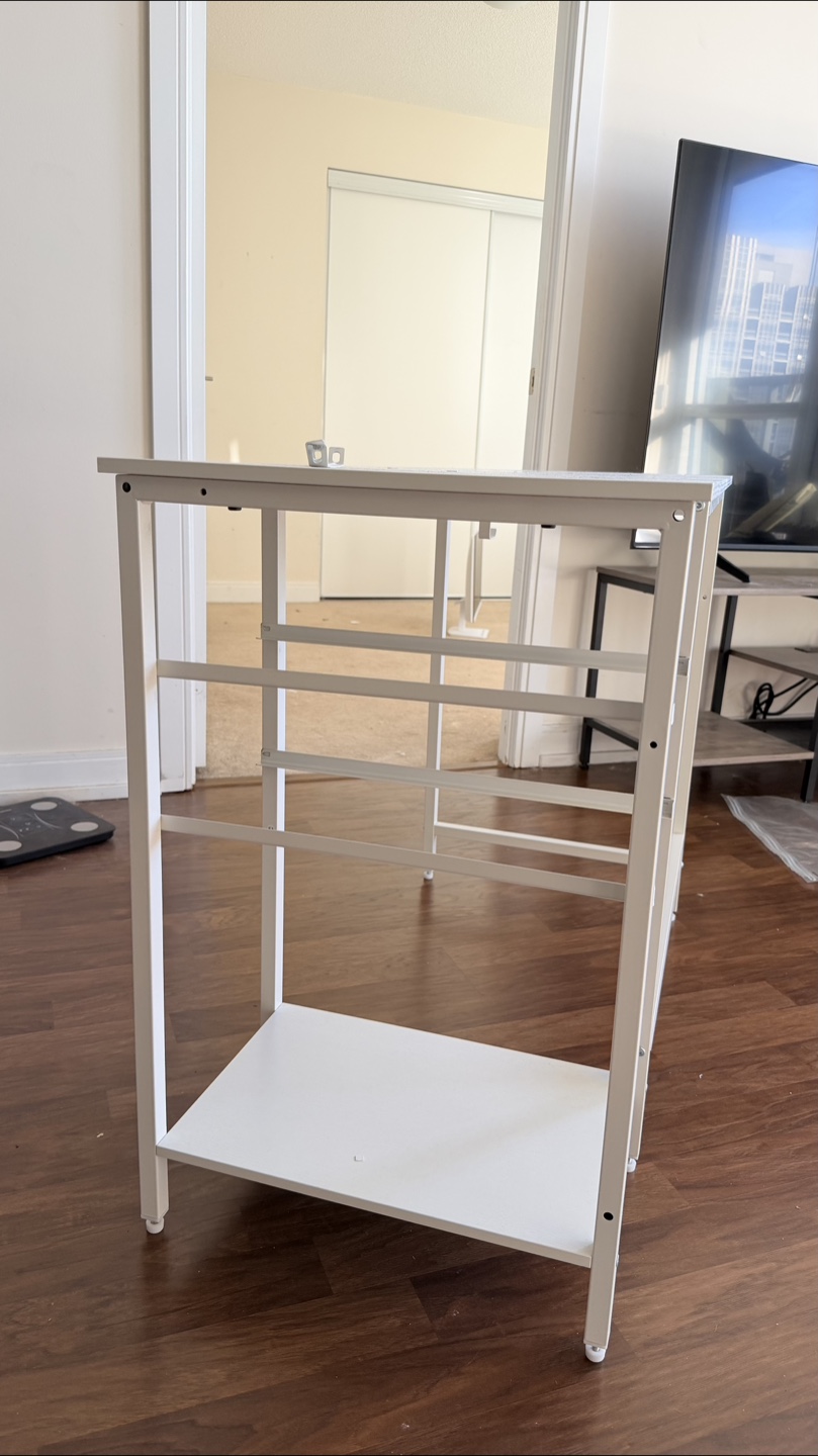 White Metal Standing Desk with Side Shelf - photo 2