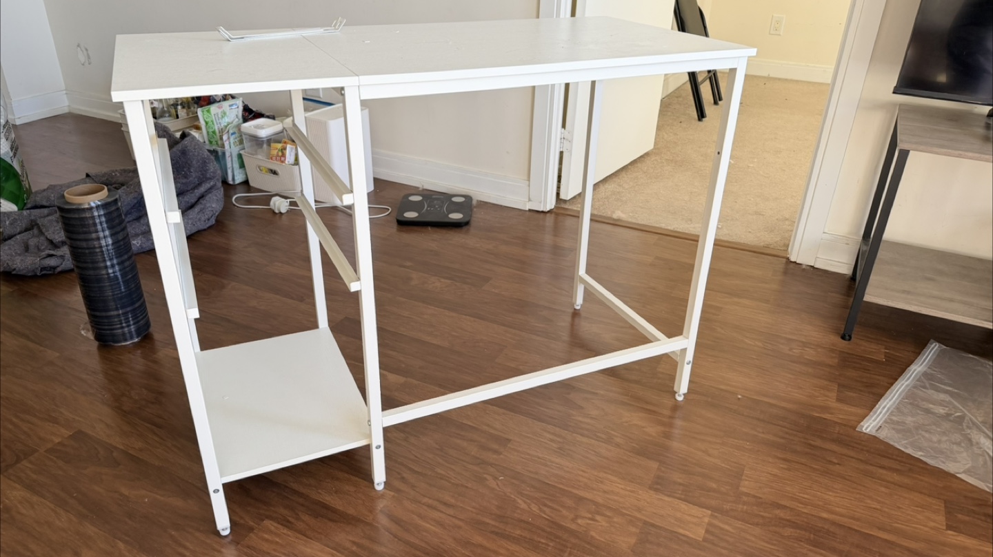 White Metal Standing Desk with Side Shelf - photo 3