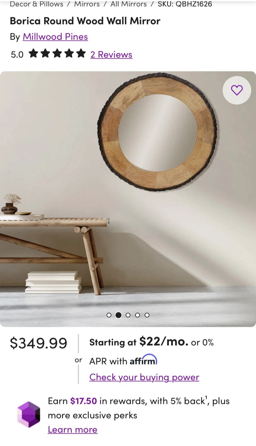 Millwood Pines Borica Round Wood Wall Mirror
