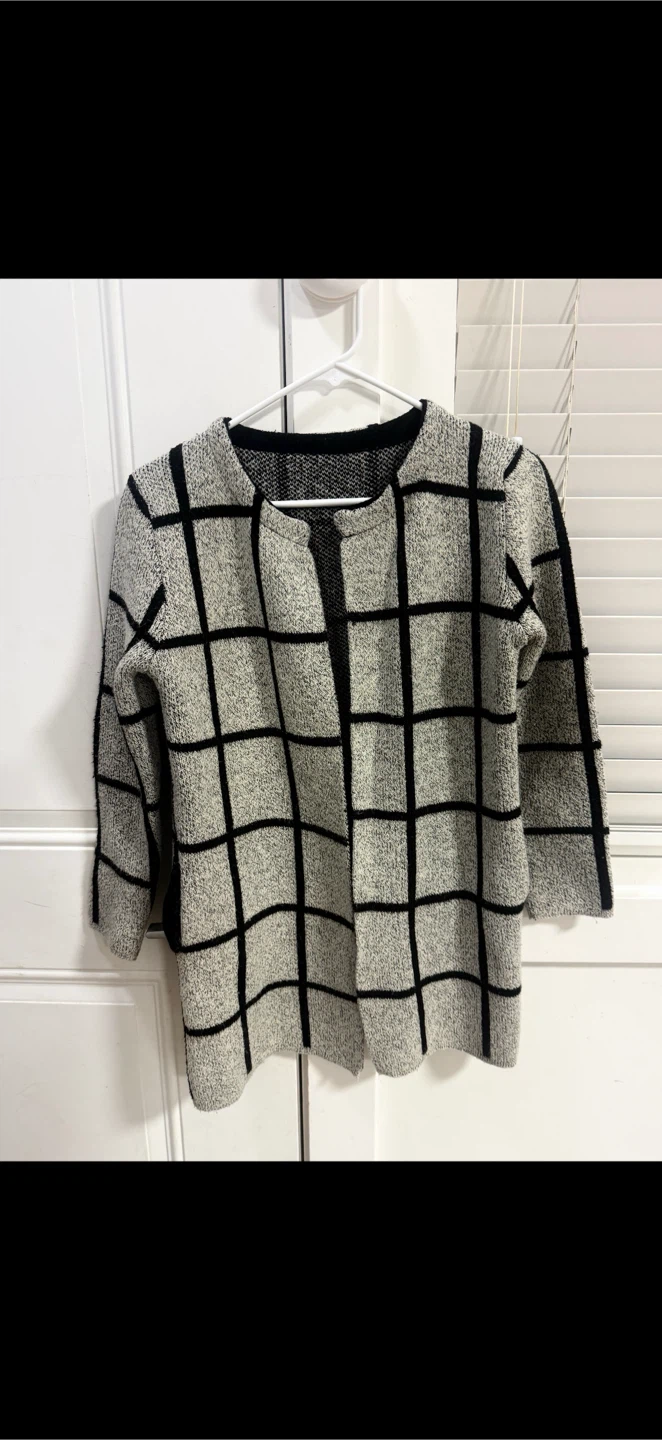 Black and white check knit cardigan