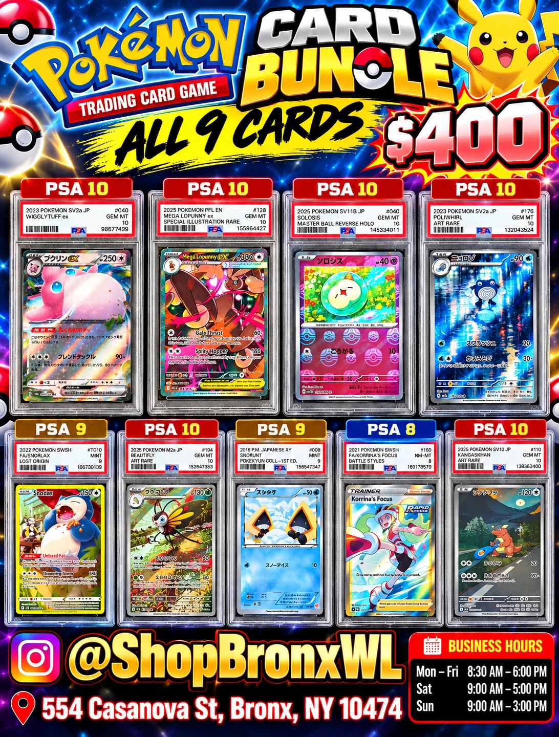 PSA Graded Pokemon Card Bundle - 9 Cards