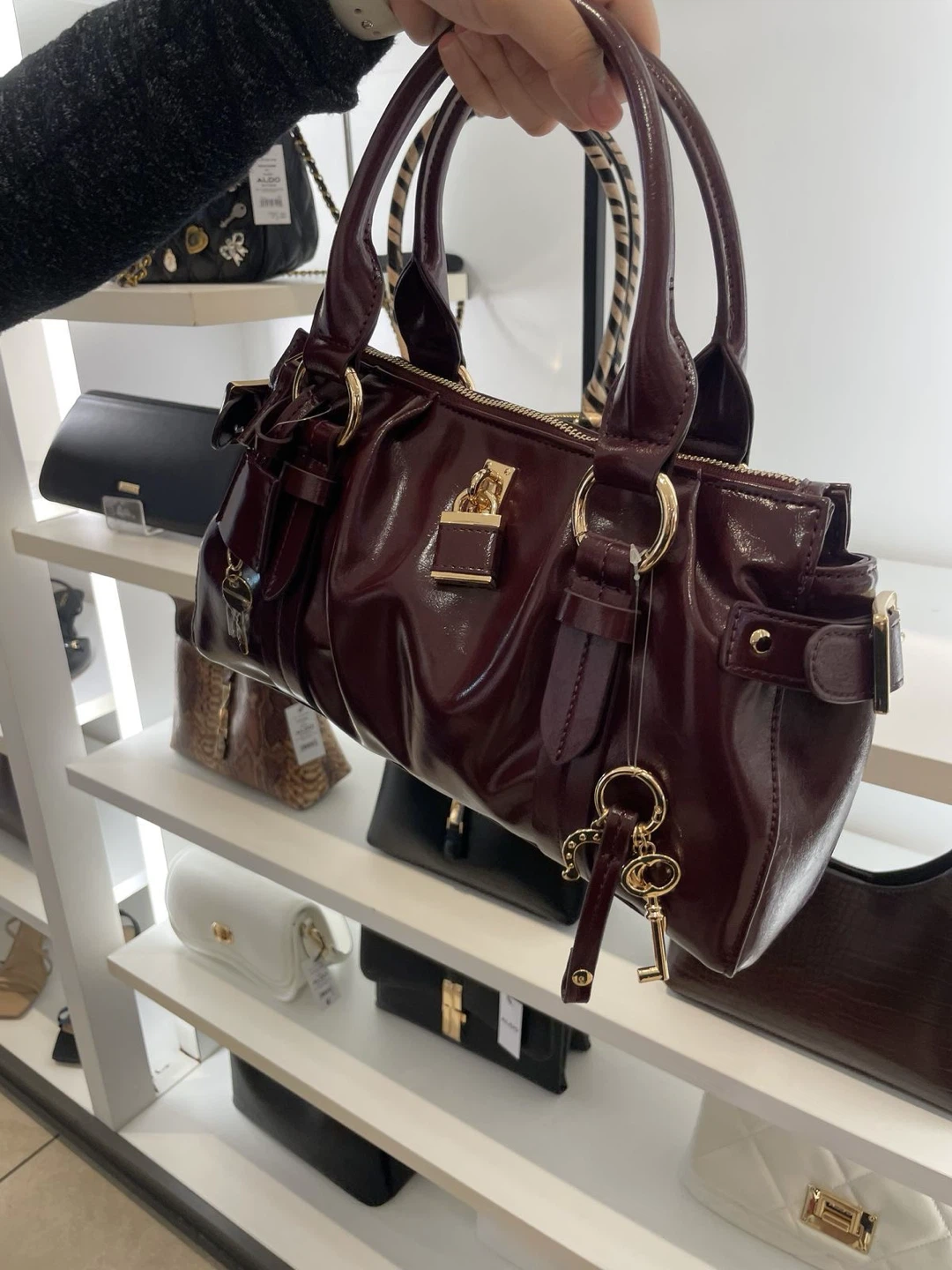 ALDO Dark Brown Patent Satchel