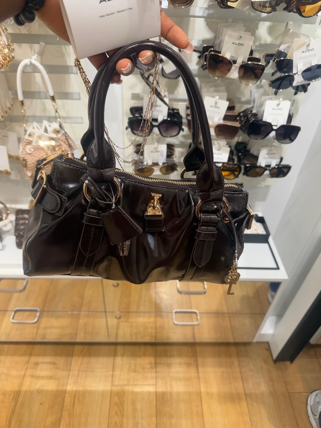 ALDO Dark Brown Patent Satchel - photo 2